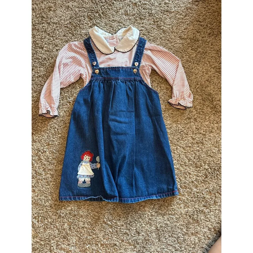 Vtg Raggedy Ann embroidered jumper set